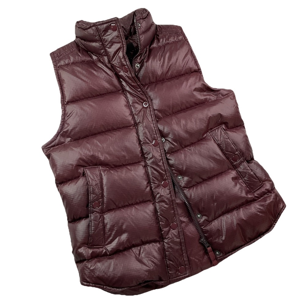 J Crew Womens XS‎ Shiny Maroon Ripstop Nylon Down Puffer Vest Full Zip B1160